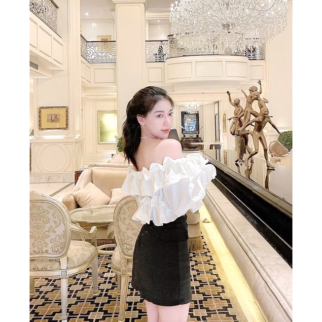 [ẢNH THẬT 100%] Áo trễ vai tay bồng bèo croptop siêu xinh, áo hở vai trắng bánh bèo tiểu thư - Shyn Closet