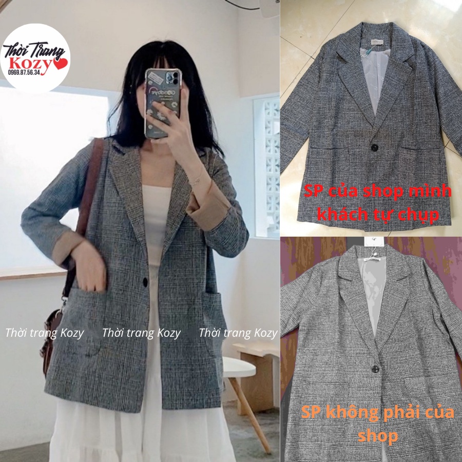 ÁO BLAZER DẠ KẺ 2 LỚP, ÁO KHOÁC BLAZER NỮ DÀI TAY PHONG CÁCH HÀN QUỐC CÓ SIZE
