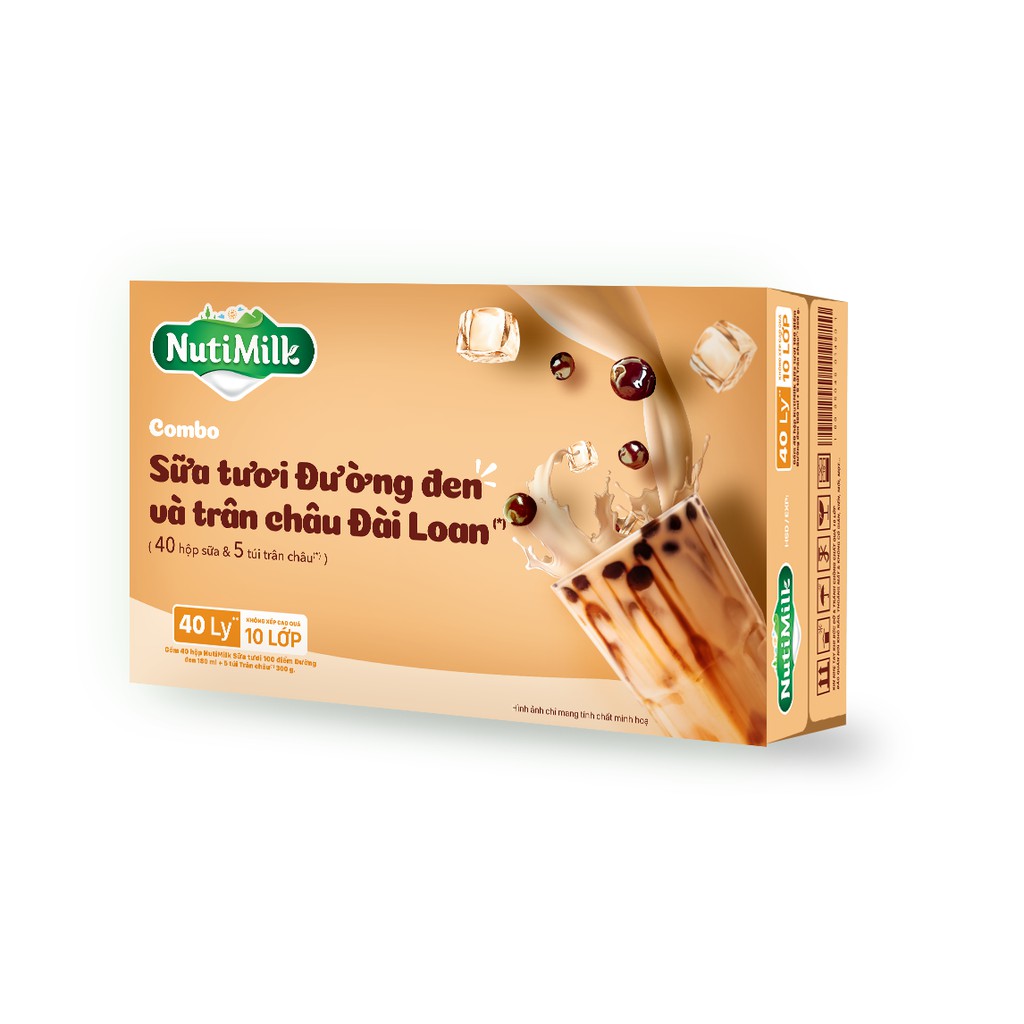[Mã FMCGMALL giảm 8% đơn từ 250K] Thùng 40 hộp nutil sữa tươi đường đen 180ml/1hop và 5 bịch trân châu 300g