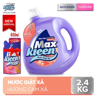 Nước giặt xả MaxKleen cam sả sạch khuẩn chai 2.4kg Tặng túi nước giặt xả 600ml