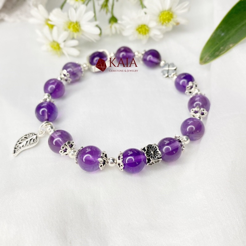Vòng tay phong thuỷ Amethyst Lavender cỏ bốn lá may mắn bạc 925 - KAIA