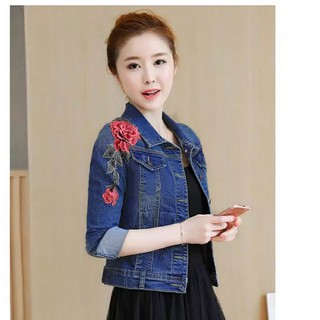 Áo khoác jean nữ thêu hoa kèm hình thật