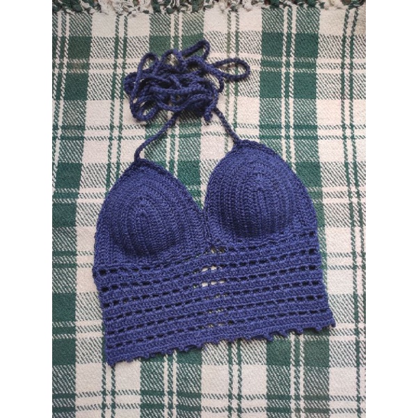 Đồ bơi một mảnh len móc, áo bra đan móc, crop top len kiểu đi biển cột dây