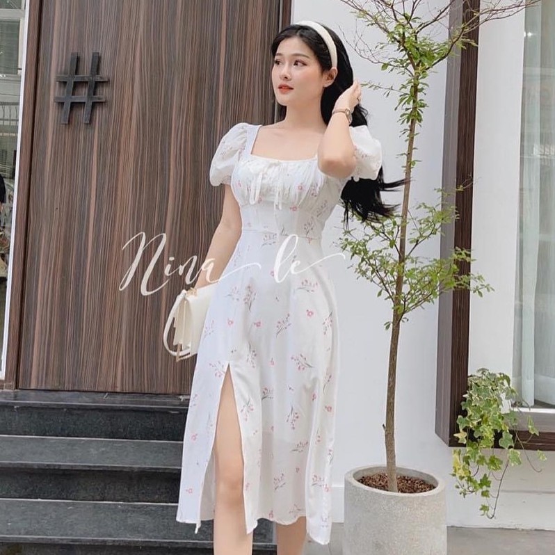 Đầm Maxi Hoa Nhíu Ngực Thắt Nơ Xẻ Đùi (Kèm Video Hình Thật) | BigBuy360 - bigbuy360.vn