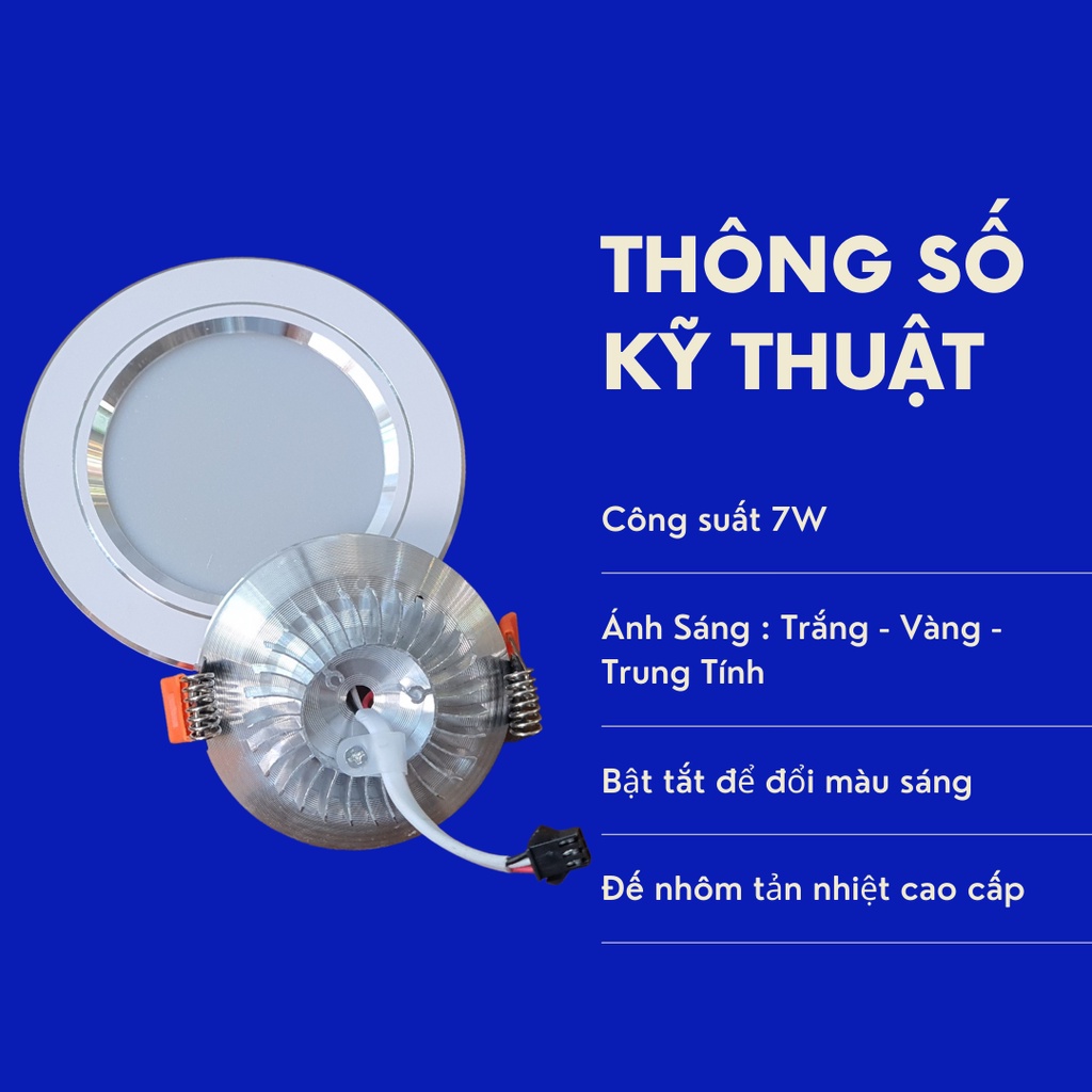 Đèn LED Downlight Âm Trần Đổi Màu Siêu Sáng 7W Viền Bạc ANTA Lighting