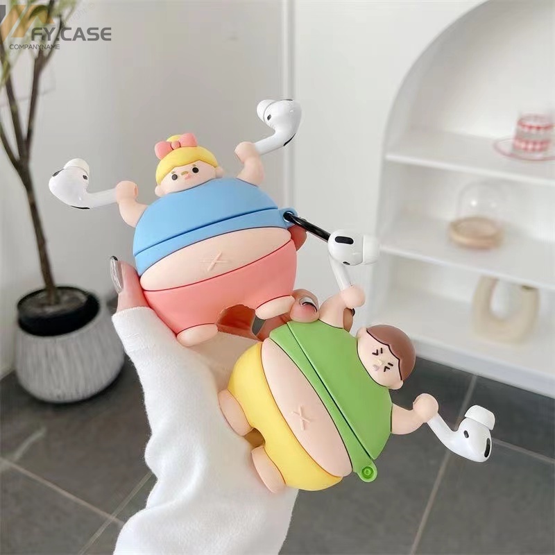 Vỏ Bảo Vệ Hộp Sạc Tai Nghe Bluetooth Không Dây AirPods 1 2 3 Pro Bằng Silicon Mềm Chống Sốc Hình Nam Nâng Tạ Sáng Tạo