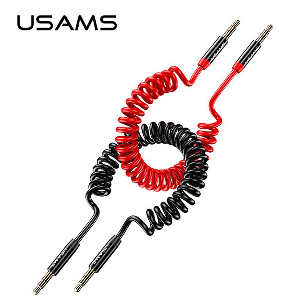 Dây cáp âm thanh lò xo Jack 3.5mm hiệu Usams (dài 120cm, đầu Jack mạ vàng)