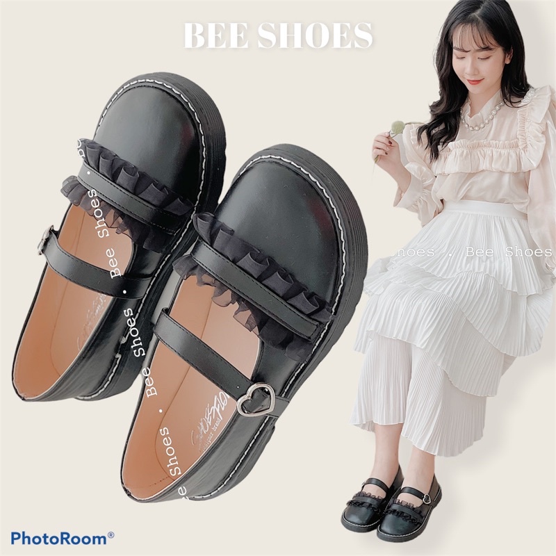 BEESHOES - GIÀY MOKA NỮ MŨI TRÒN QUAI NGANG TIM - GIÀY MOKA NỮ MŨI TRÒN QUAI NGANG TIM ĐẾ BỆT SẴN MÀU ĐEN 210344