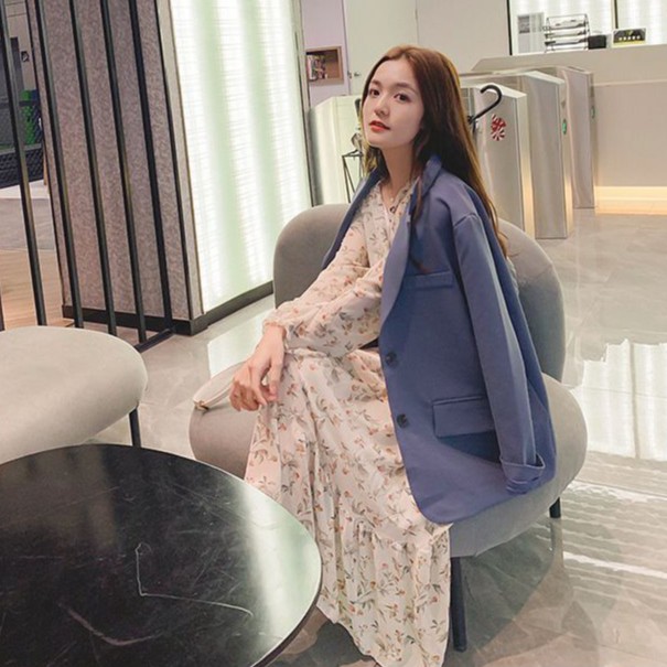 Đầm Voan Hoa Dài Qua Gối Chiết Eo Phong Cách Vintage Hàn Quốc