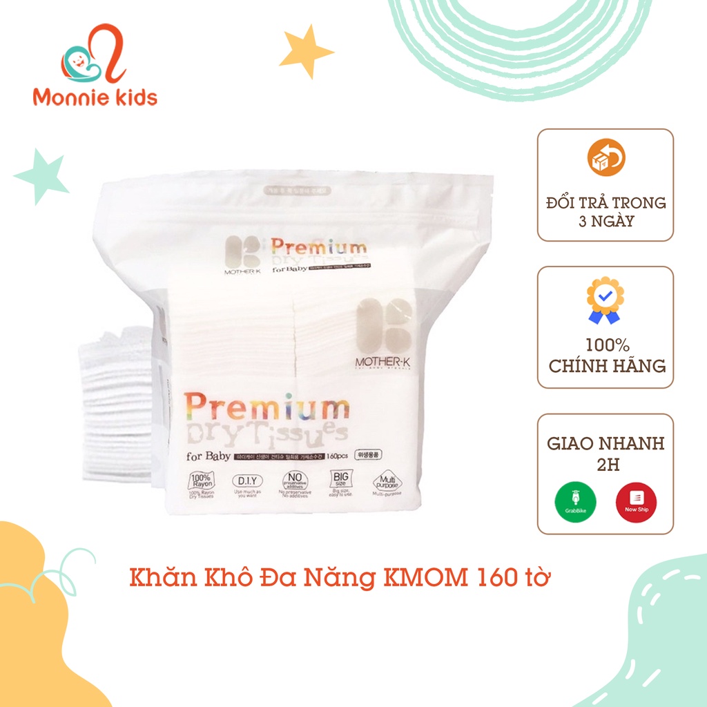 Khăn Khô Đa Năng KMOM 160 tờ mềm mại an toàn cho da bé