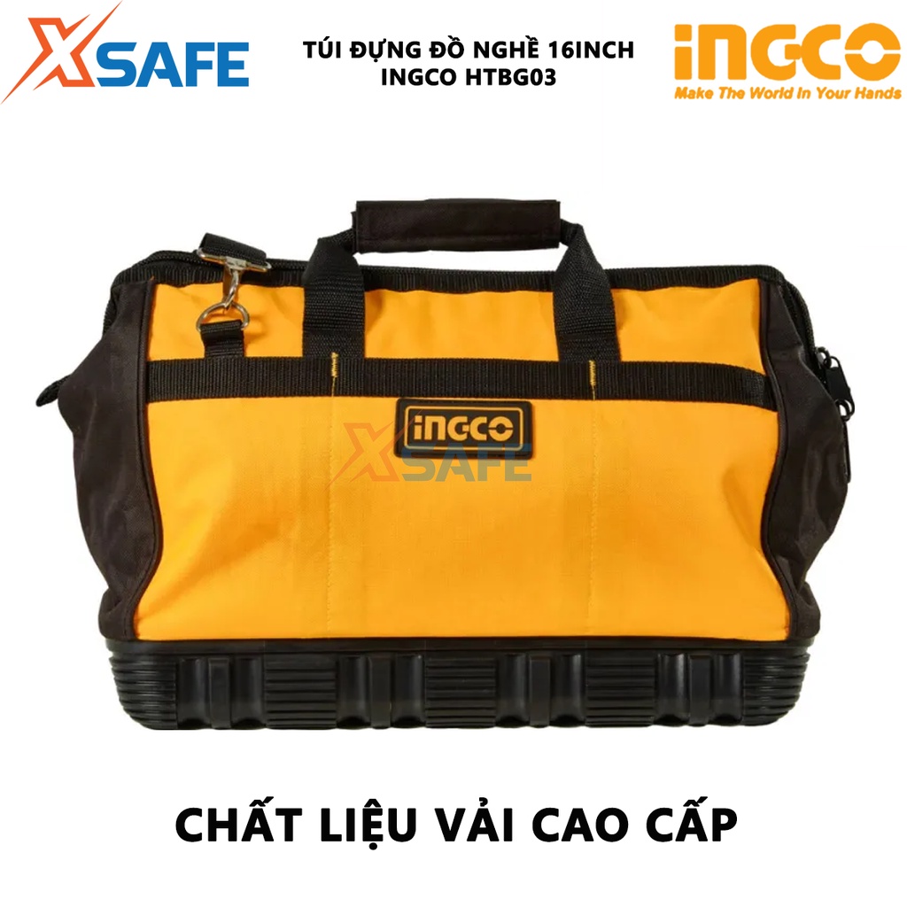 Túi đựng đồ nghề INGCO HTBG03 Giỏ đựng công cụ kích thước 16 inch, quai đeo trên vai chứa các thiết bị, đồ nghề -[XSAFE]