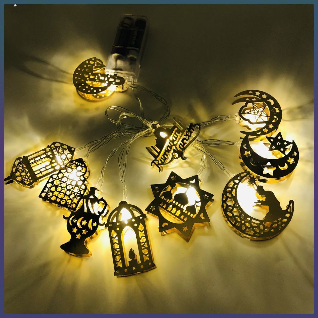 Ramadan Kareem Hồi Giáo EID Ánh Sáng Chuỗi LED Rèn Sắt Mặt Trăng Sao Lâu Đài Cung Điện Chuỗi Đèn 1.65m10 đèn 【Fair】
