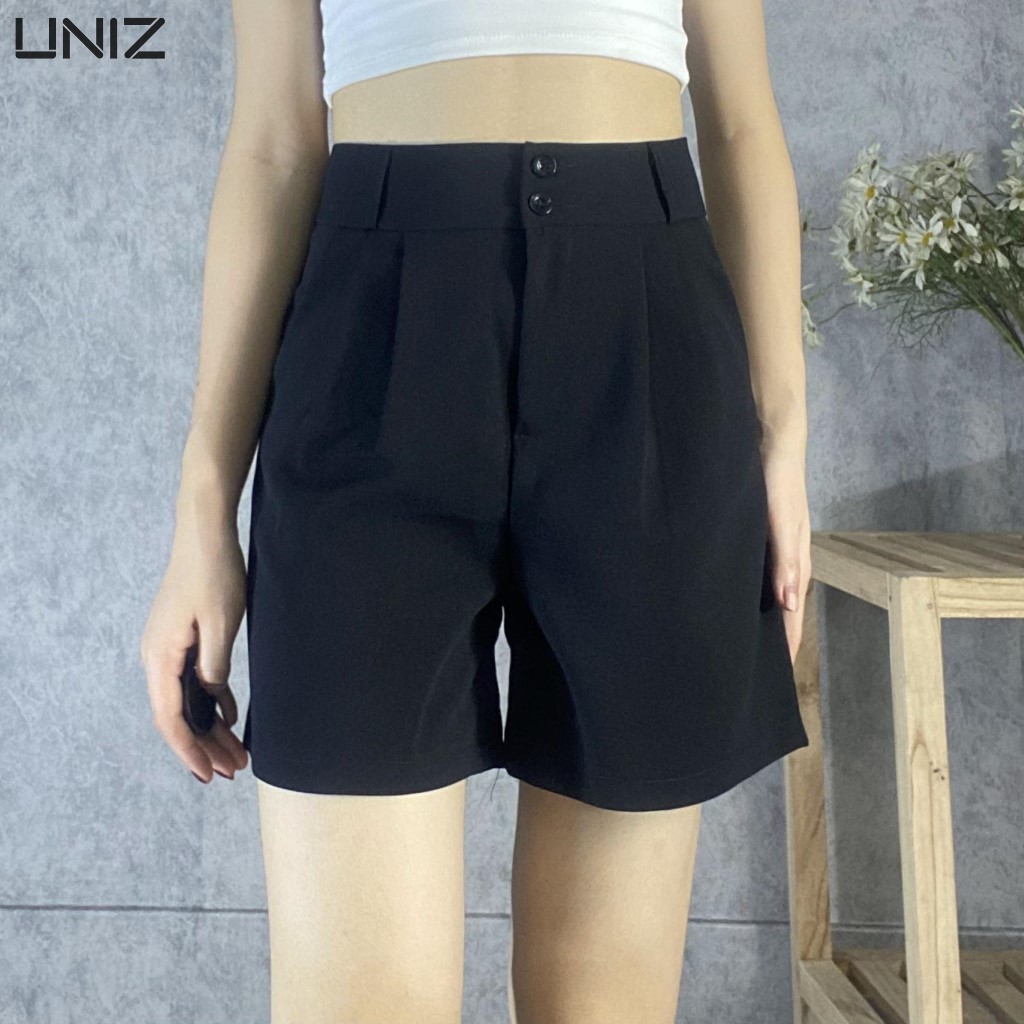 Quần Short Nữ UNIZ  Q2088 (Màu Đen), Dáng Ngắn, Teen, Cạp Cao, Bản To, Form Rộng, Vải Tuyết Mưa, Mềm Mịn, Không Bai