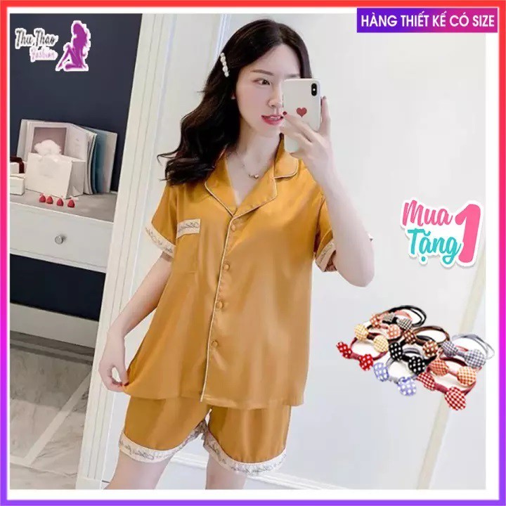 [𝗕𝗼̣̂ 𝗡𝗴𝘂̉ 𝗟𝘂̣𝗮 𝗩𝗶𝗲̂̀𝗻 Đ𝘂̀𝗶]-Bộ Lụa Pijama Chữ Ký Tay Cộc Quần Đùi-Chất Đẹp-Hàng Thiết Kế