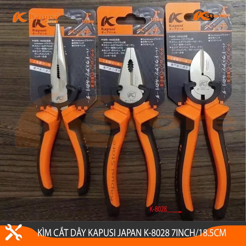 Kìm Cắt Đa Năng Kapusi Japan K-8028 7inch/185mm Thép Cao Cấp Siêu Bền, Kìm Cắt Dây Điện Kiểu Nhật