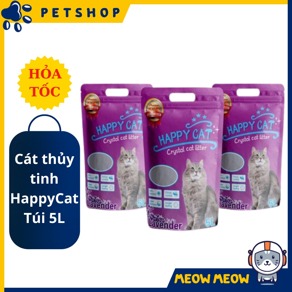Cát thủy tinh vệ sinh cho mèo HappyCat | Túi 5L | Cát thủy tinh siêu khử mùi, hút ẩm và vón cục tốt.
