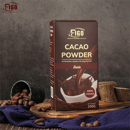 Bột Cacao nguyên chất - Bột Dark Chocolate 100% cacao Figo bao bì mới 2021 Túi 250gr