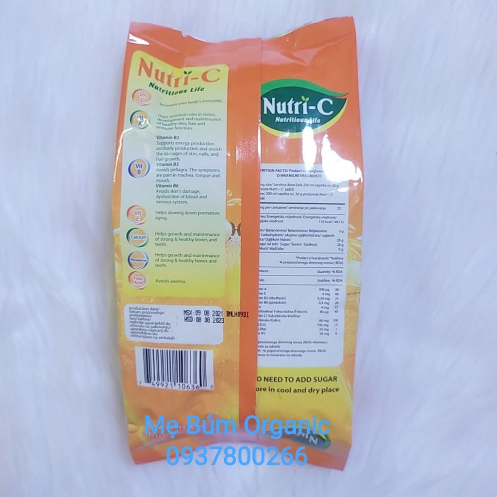 [ HCM Giao Hỏa Tốc] Bột Cam Hòa Tan Nutri-C  750g. Tăng Cường Sức Đề Kháng.
