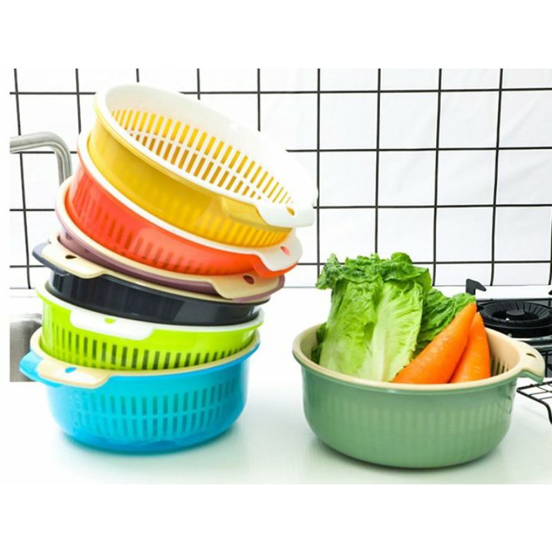 Set thau chậu rổ nhựa 2 lớp đa năng