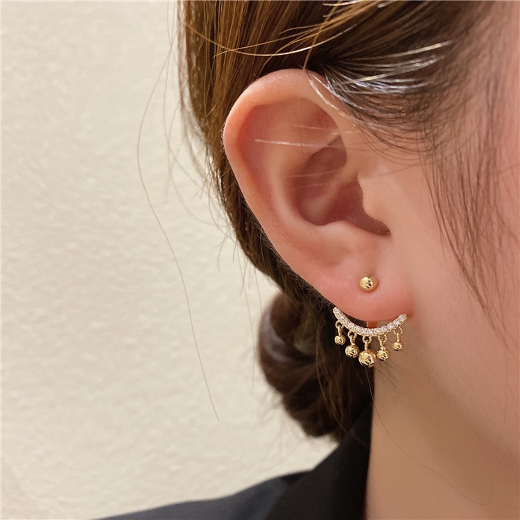 Bông Tai Xỏ Hạt Kim Cương Lấp Lánh Phong Cách Hàn Quốc Cổ Điển Dành Cho Nữ