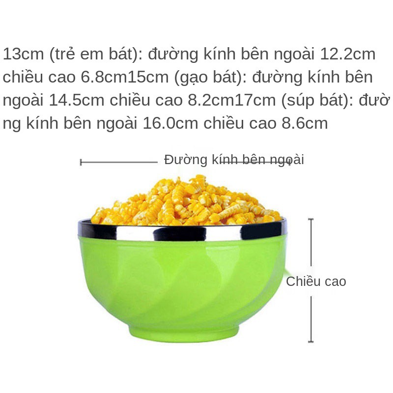 Bát inox gia dụng, ăn cơm màu, ăn, chống rơi, tô nóng, súp, mẫu giáo có nắp