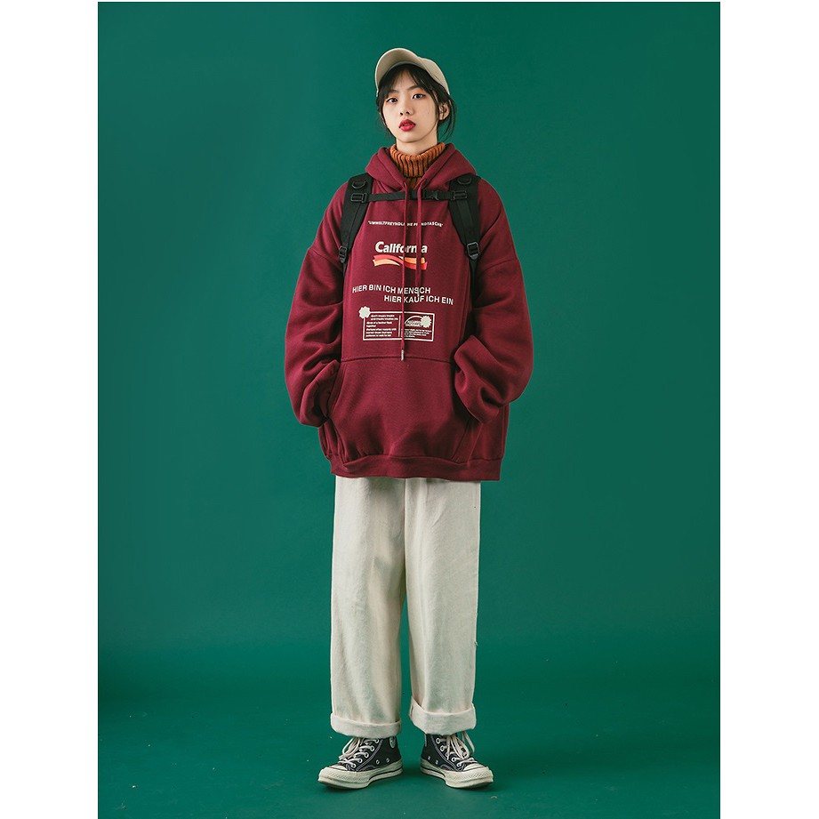 Áo Hoodie Nỉ Bông Ulzzang Dáng Rộng Cho Nữ