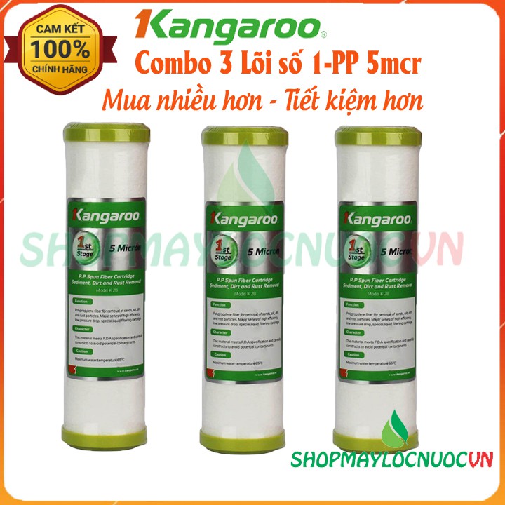 Combo 3 lõi lọc nước Kangaroo số 1- PP 5 Mcr – Mua nhiều hơn – Tiết kiệm hơn - Phụ kiện máy lọc nước Kangaroo