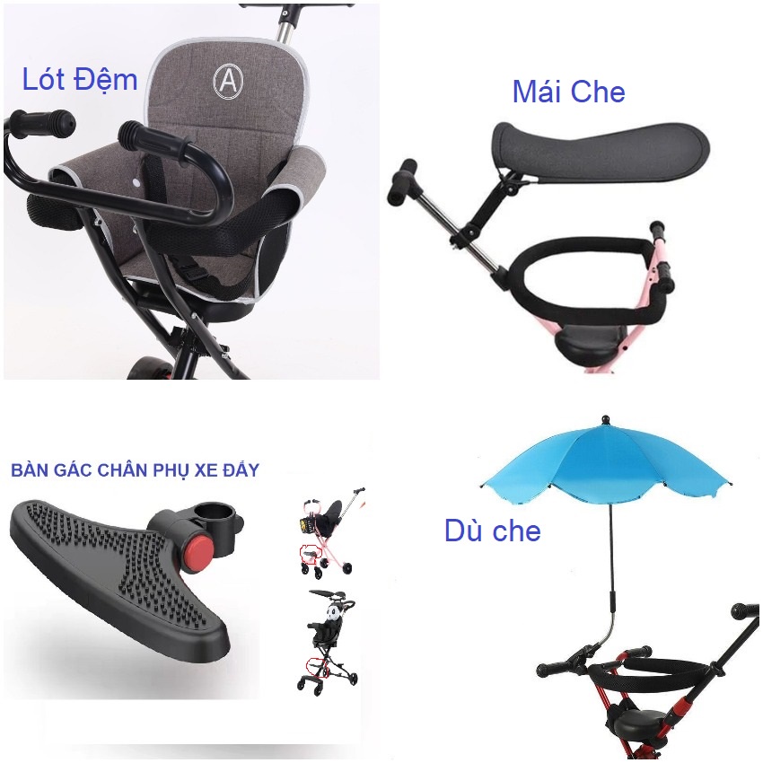 Chuyên phụ kiện xe đẩy 5 bánh ,3 bánh , mái che,dù che,bàn gác chân, lót đệm cho các dòng xe đẩy 3-4-5 bánh