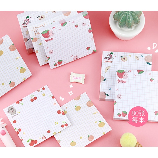 Sổ note hoa quả anh đào N9 giấy ghi chú cherry bơ vuông tròn dễ thương