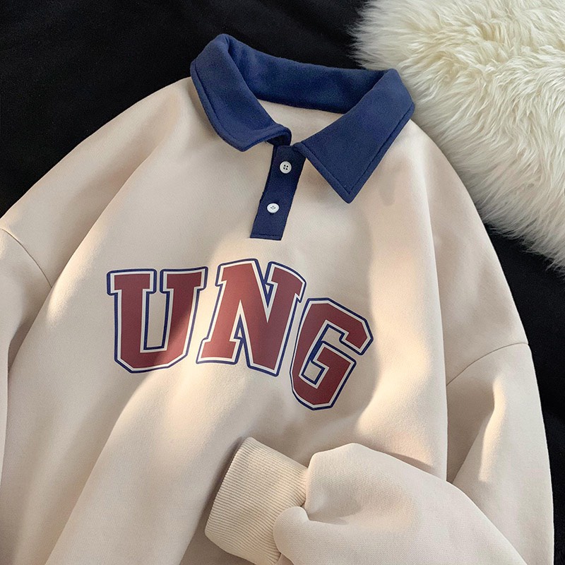 Áo Thun Polo Cổ Bẻ Dài Tay UNG Dáng Rộng Unisex Nam Nữ Chất Đẹp Uzzlang