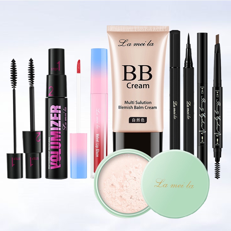 Bộ trang điểm đầy đủ LAMEILA 6 món， Kem BB, Phấn phủ,  Mascara, Chì kẻ mày, Kẻ mắt, Son kem，LML-T6