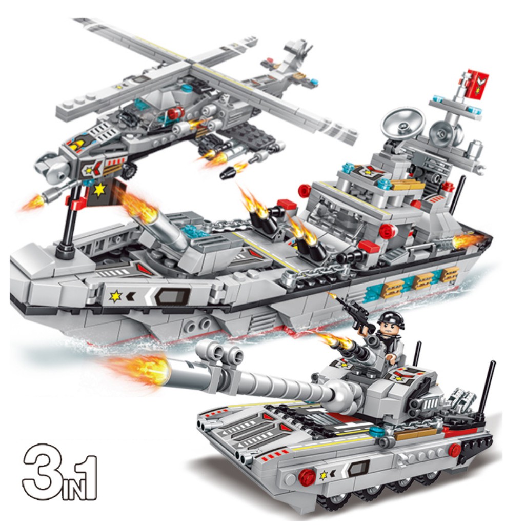 1245 Mảnh - 18 Tạo Hình Bộ Đồ Chơi Lắp Ghép Tàu Chiến Hạm - Lắp Ráp Robot, Xe Tăng