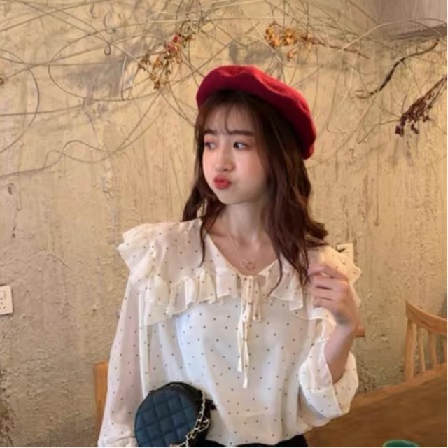 Áo voan cổ bèo ulzzang kèm hai dây  Hàng Quảng Châu