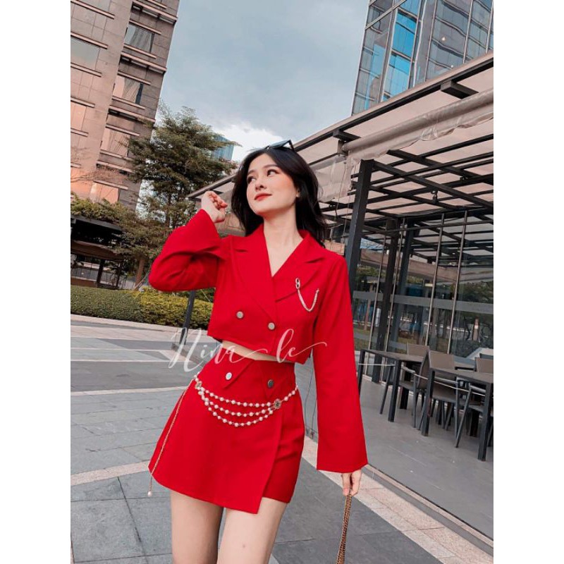 Set áo croptop kèm quần short giả váy sang chảnh tôn dáng