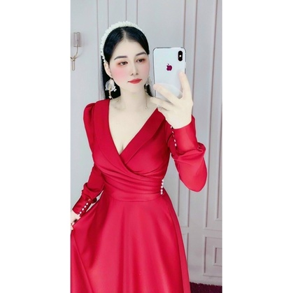 ĐẦM XOÈ MẶC CƯỚI CỔ V CHÉO KHOÉT LỨNG ĐÍNH CHUỔI full S/M/L/XL ( ẢNH VÀ VIDEO THẬT DO CHỦ SHOP TỰ QUAY 100000%)