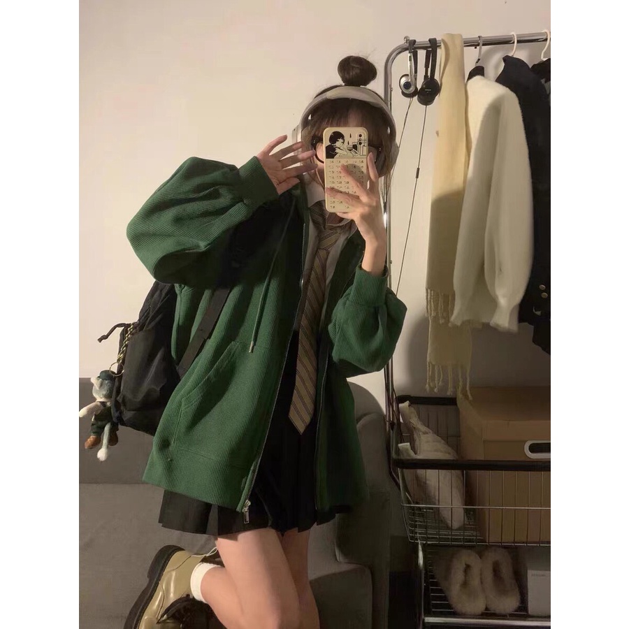 Áo khoác hoodie nữ, khoác nỉ trơn bo zip có mũ 2 lớp form rộng ulzzang mặc đôi basic hàn quốc local brand Cheapy C1033