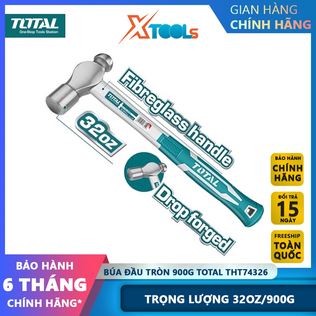 Búa đóng đinh TOTAL THT74326 1 đầu bằng 1 đầu tròn, thép carbon 45 cứng cáp, rèn đúc nguyên khối [CHÍNH HÃNG][XTOOLS]