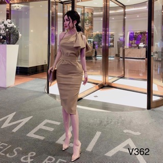 Jangmi - v362 đầm body vai đính nơ đai eo