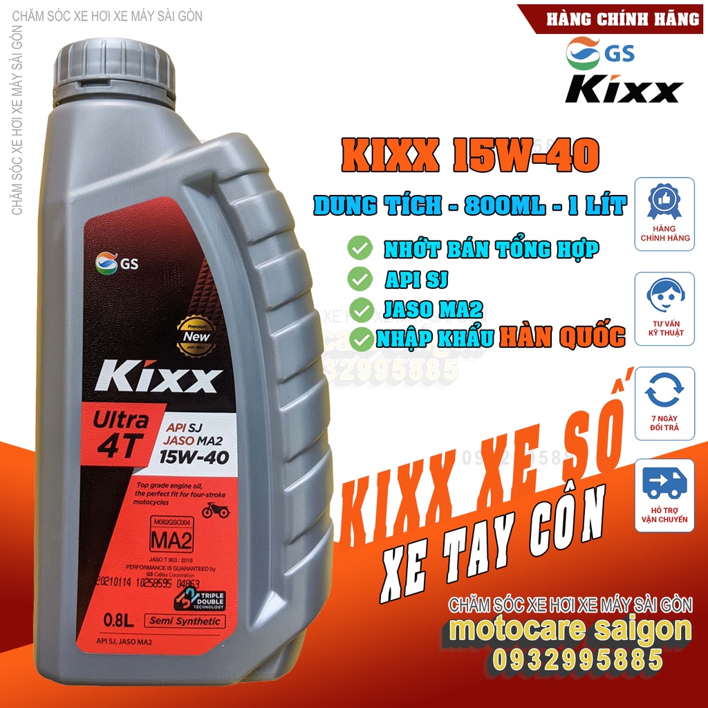 Dầu Nhớt Kixx Ultra 4T 15W40 SL 0.8L 1L cho xe số và côn tay