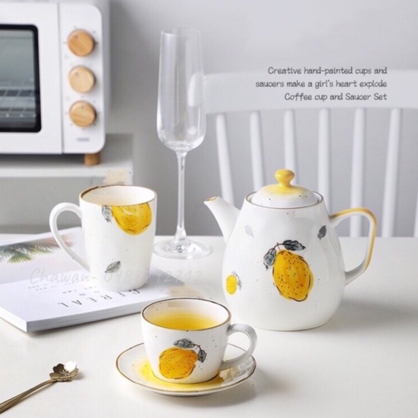 LY UỐNG TRÀ CÓ ĐĨA CỐC CAO ẤM TRÀ CHANH VÀNG BLUEBERRY