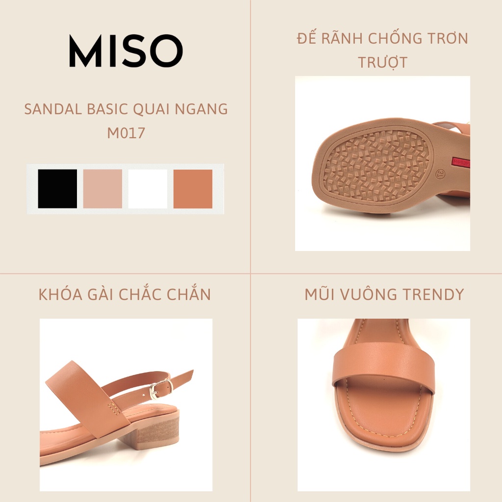 Giày sandal nữ quai ngang basic mũi vuông thời trang phối đế giả gỗ độc đáo 3cm MISO M039