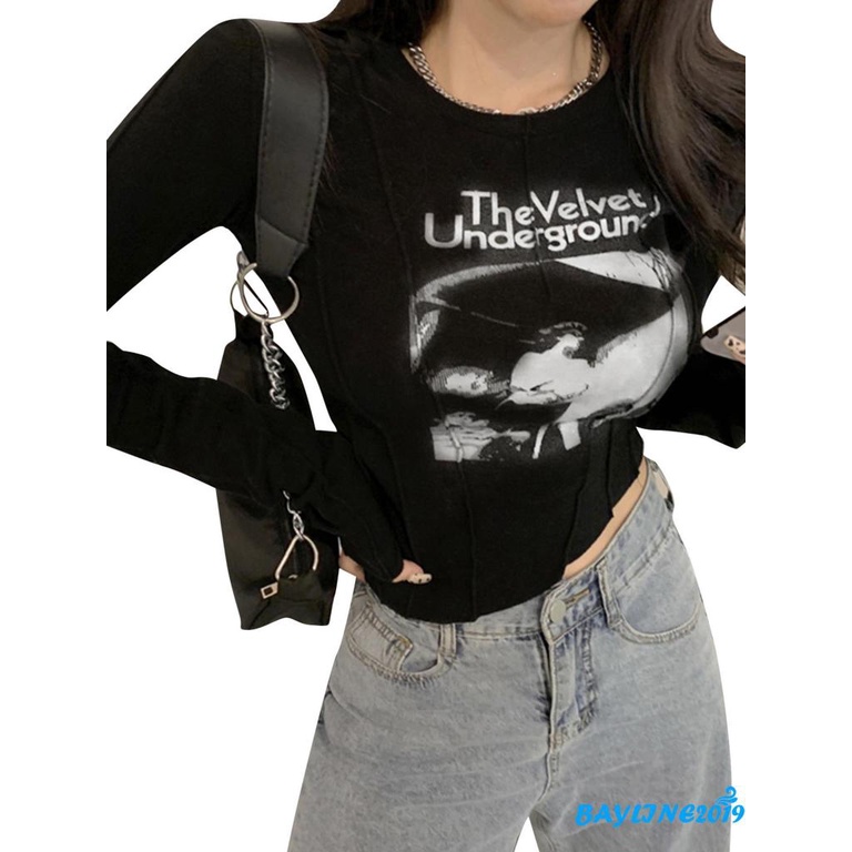 Áo Croptop Tay Dài In Chữ Thời Trang Dành Cho Nữ