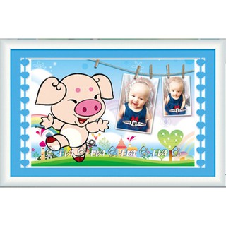 Tranh Thêu Chữ Thập 3D Lồng Hình Và Kết Hạt Đá Pig Con Heo EVA8570 (Khách tự thêu) kt:46x34cm
