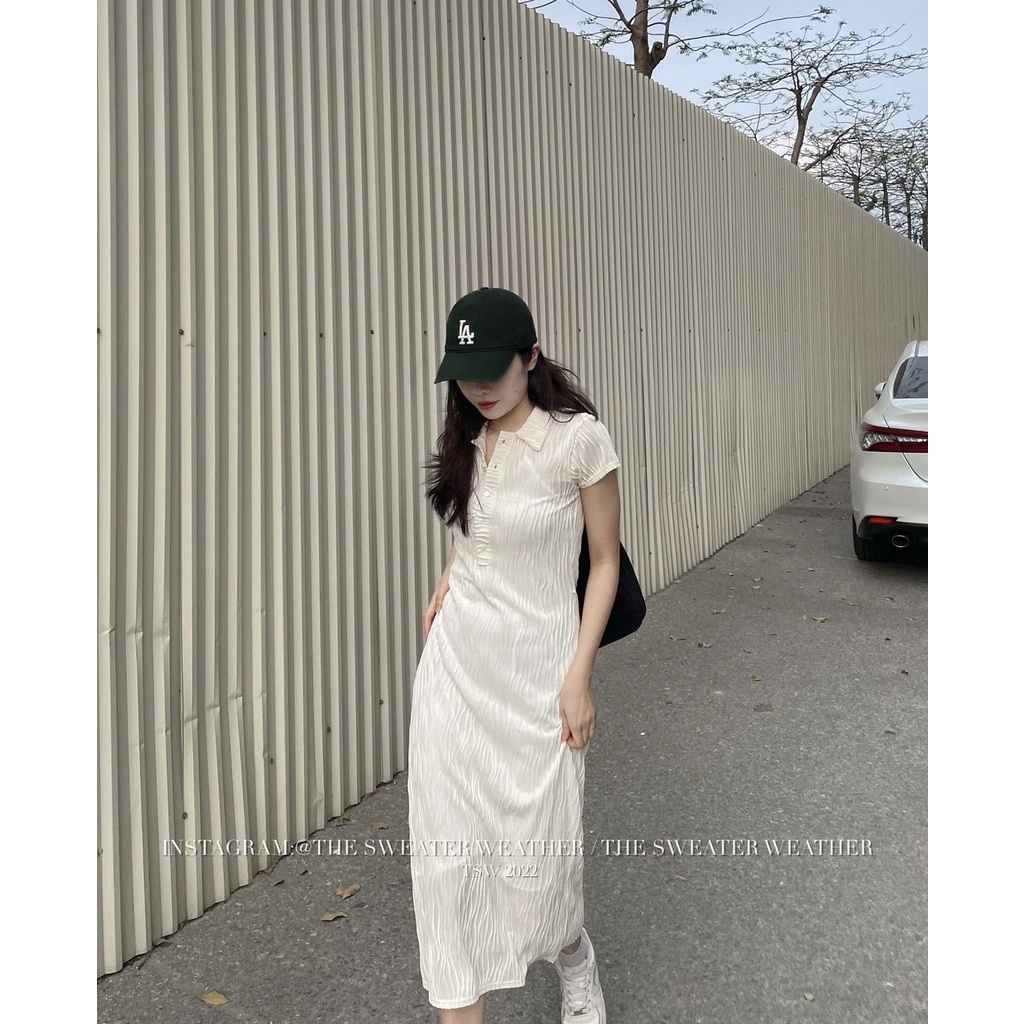 Váy polo vải gân sóng dáng dài kèm váy lót cổ yếm V024 celyn.clothes