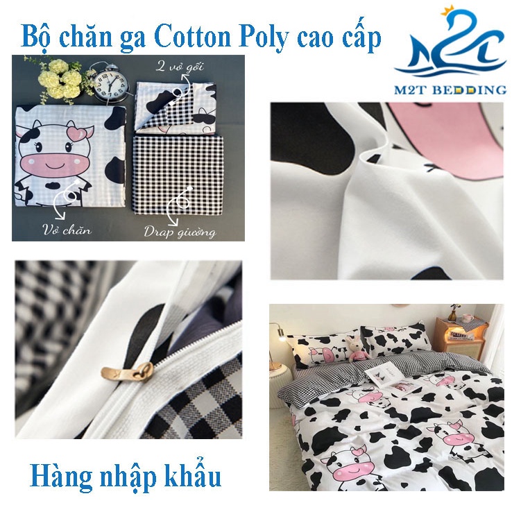 Bộ chăn ga gối Cotton poly M2T bedding kẻ caro, vỏ chăn mền, drap ga giường và 2 vỏ gối | WebRaoVat - webraovat.net.vn