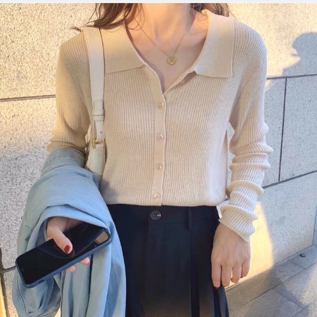 Billie Top - Áo len polo màu pastel tay dài chất len mềm Purpleheart