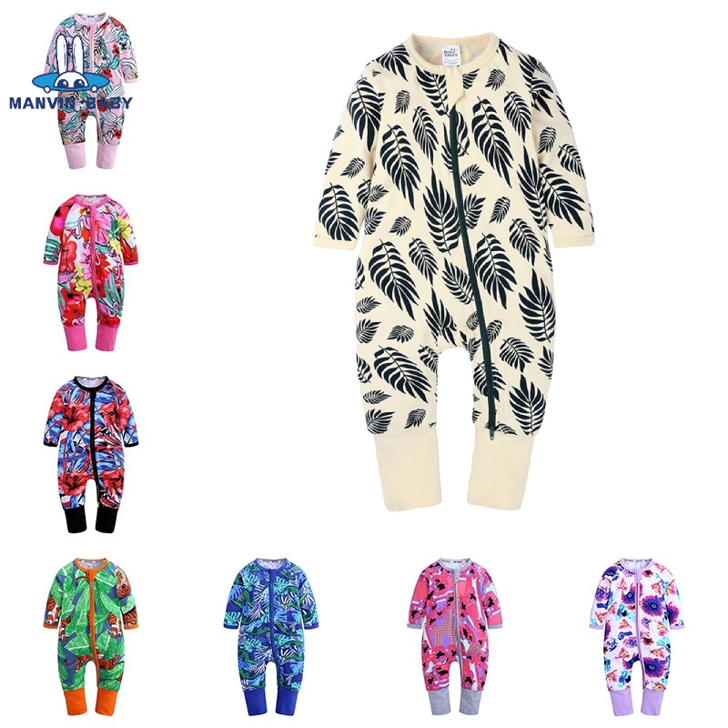Áo liền quần ngủ MANVIN BABY cotton tay dài thiết kế xinh xắn dành cho trẻ em