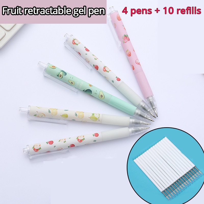Set 4 Bút Bi Ngòi 0.5 mm Mực Đen + 10 Ruột Bút Thay Thế Tiện Dụng
