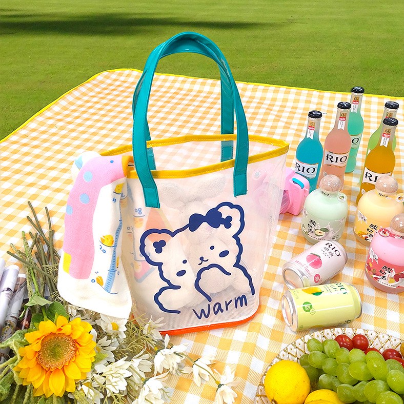 Túi Xách Trong Suốt In Hình Gấu Hoạt Hình Dễ Thương Có Dây Đeo Và Ngăn Chứa Lớn Cho Nữ