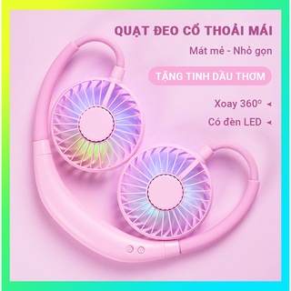 Quạt đeo cổ mini Cát Thái X8 nhỏ gọn độ bền cao có đèn LED và tinh dầu thơm dung lượng pin 2000mAh sử dụng lâu xoay 360o